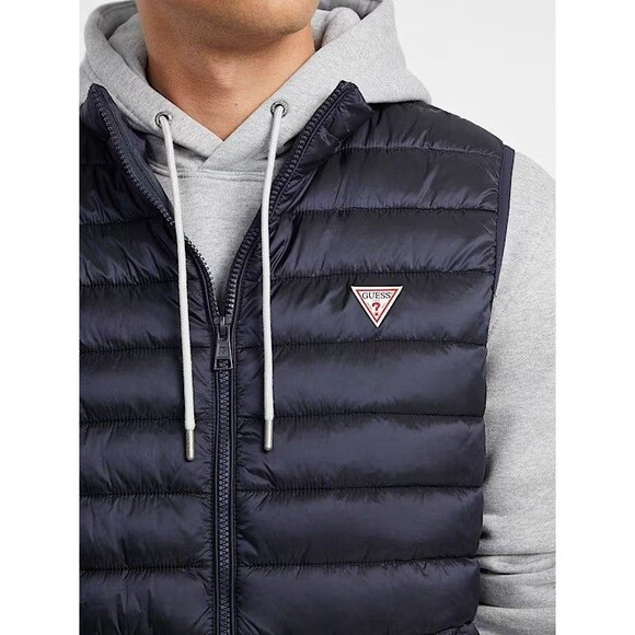Guess Puffer Vest Men's Hooded Zip Front Black Size XXL - Picture 1 of 6